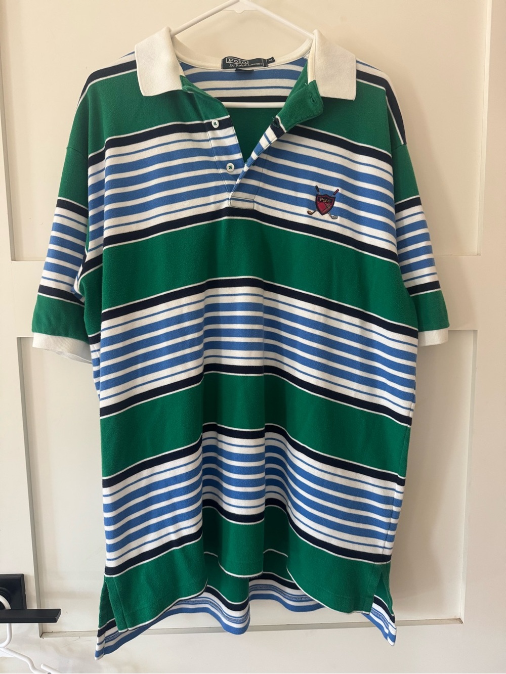 Vintage Polo by Ralph Lauren Green & Blue Striped Polo golf crest Shirt size XL